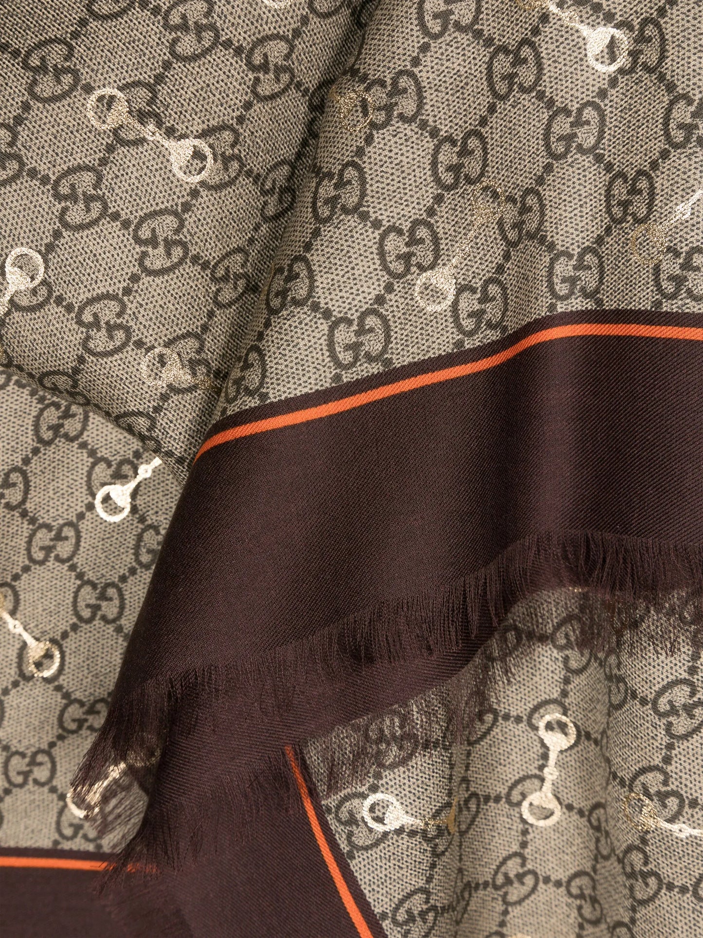 GG Horsebit-print frayed scarf