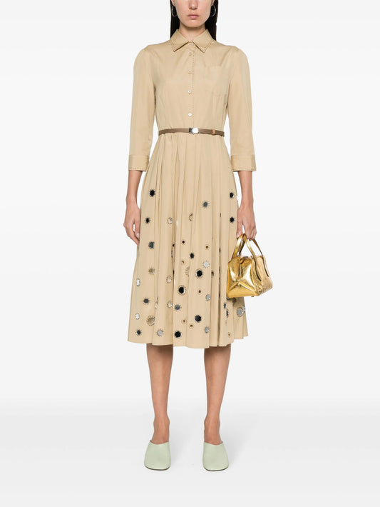 mirror embellished belted midi dress