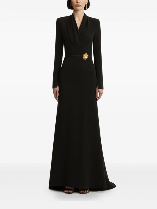 floral-embellished belted gown