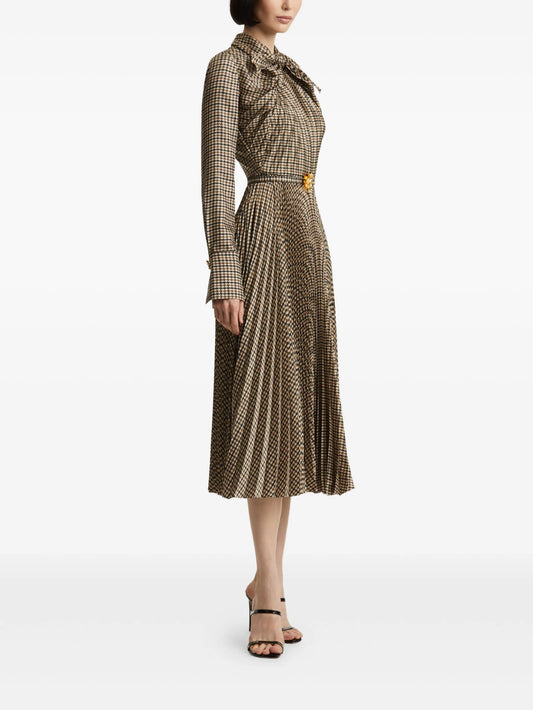 houndstooth pleated midi dress