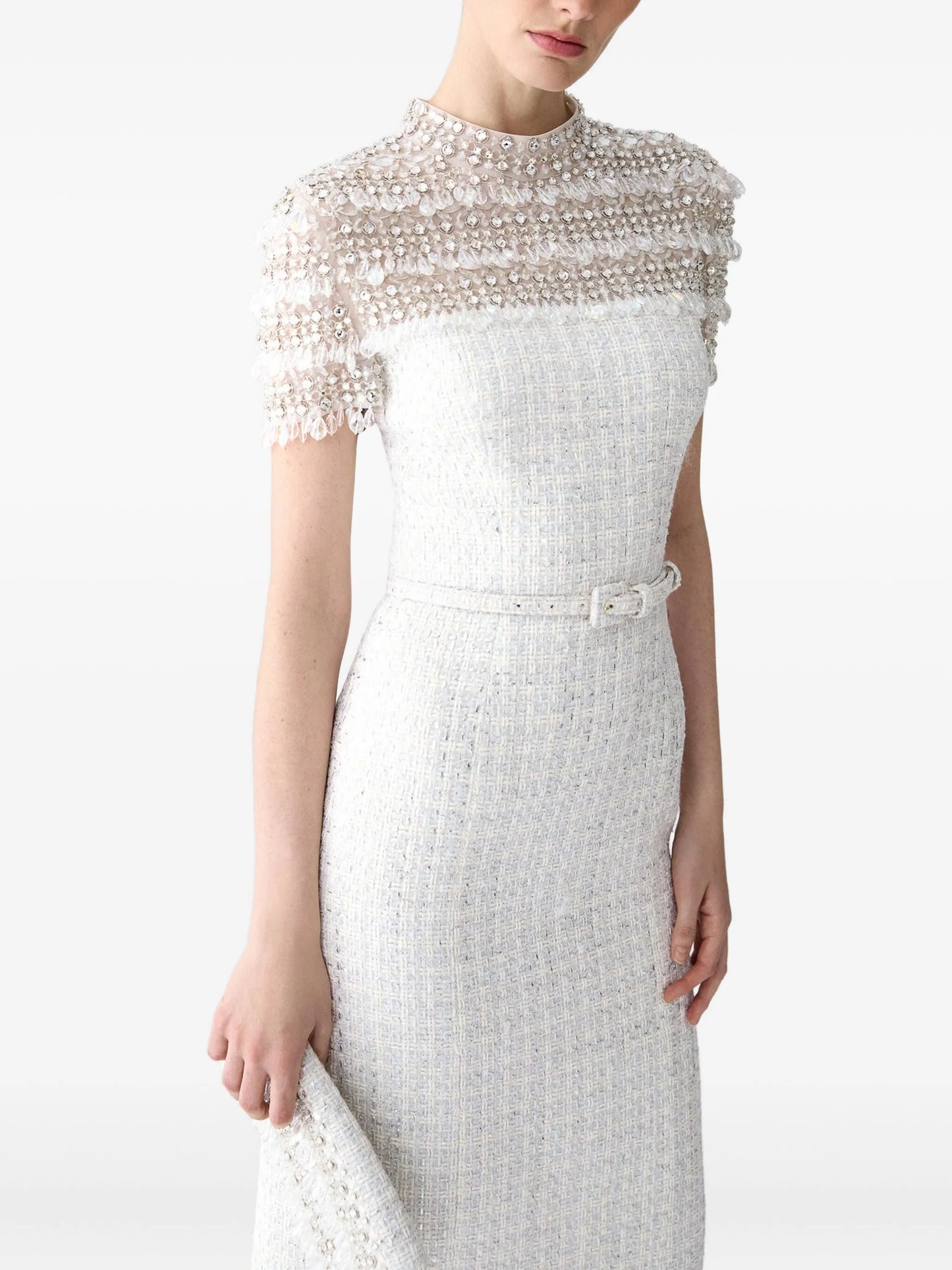 crystal-embellished tweed midi dress