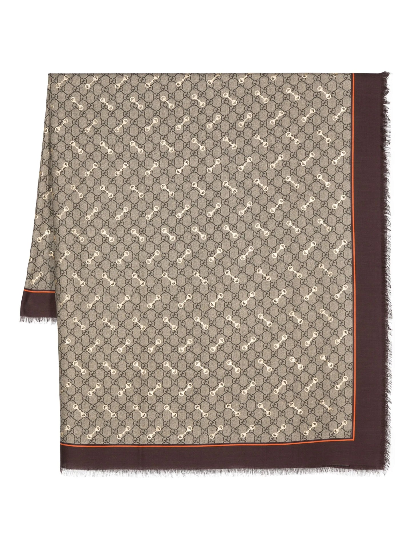 GG Horsebit-print frayed scarf