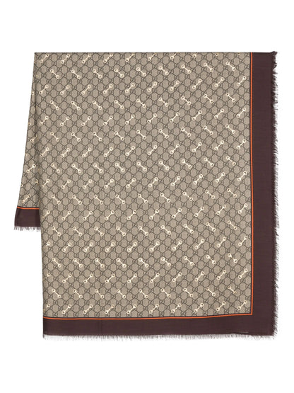 GG Horsebit-print frayed scarf