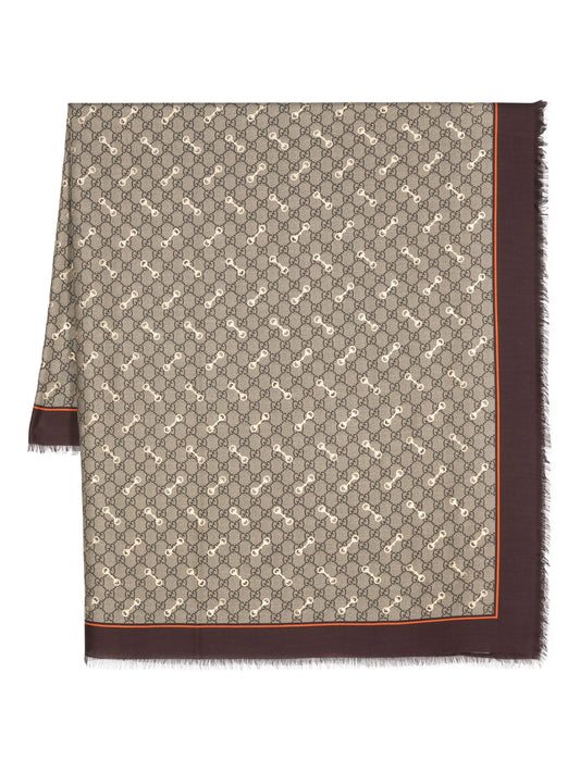 GG Horsebit-print frayed scarf