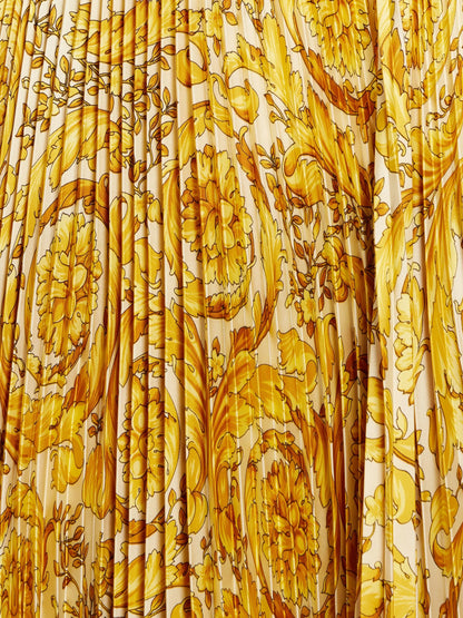 Barocco-print pleated satin skirt