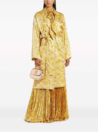 Barocco-print pleated satin skirt