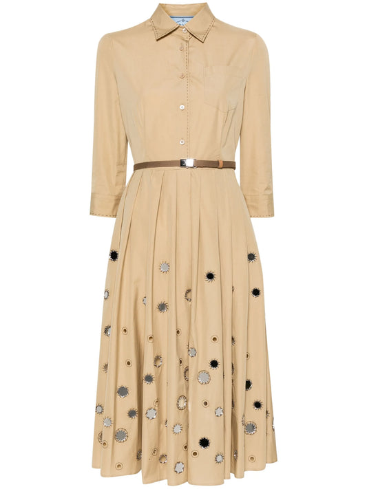 mirror embellished belted midi dress