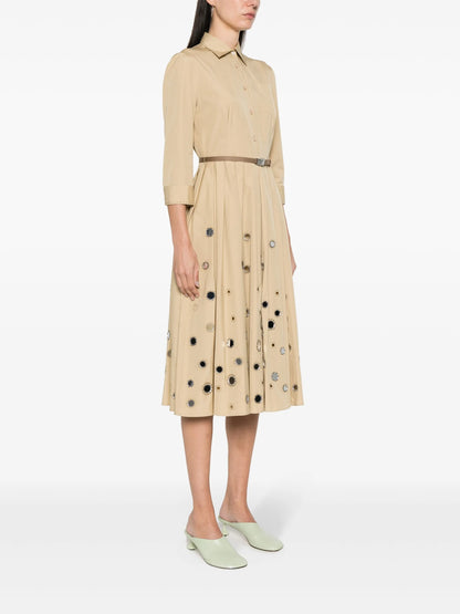 mirror embellished belted midi dress