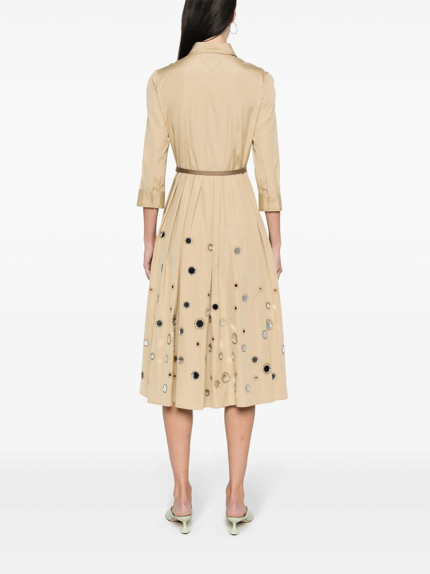 mirror embellished belted midi dress