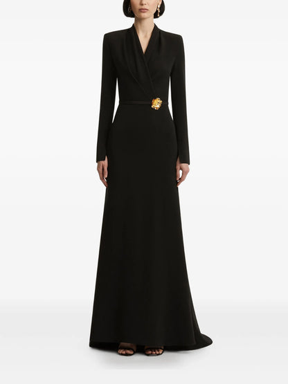 floral-embellished belted gown