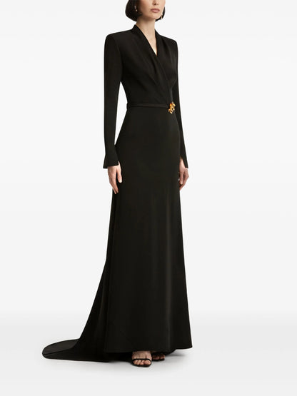 floral-embellished belted gown