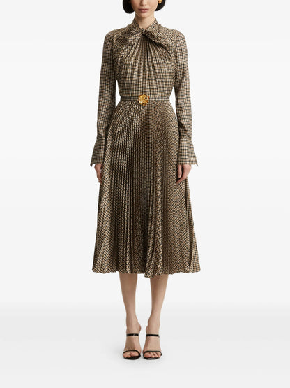 houndstooth pleated midi dress