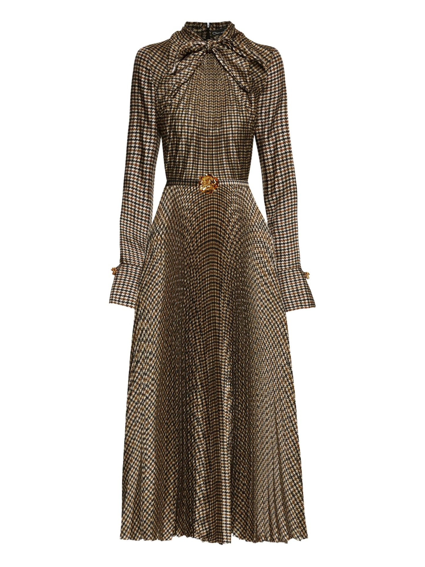 houndstooth pleated midi dress