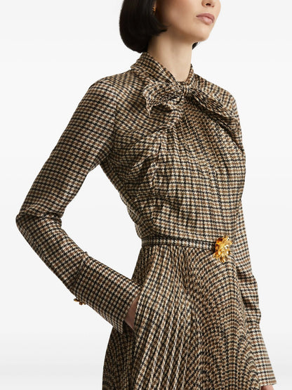 houndstooth pleated midi dress