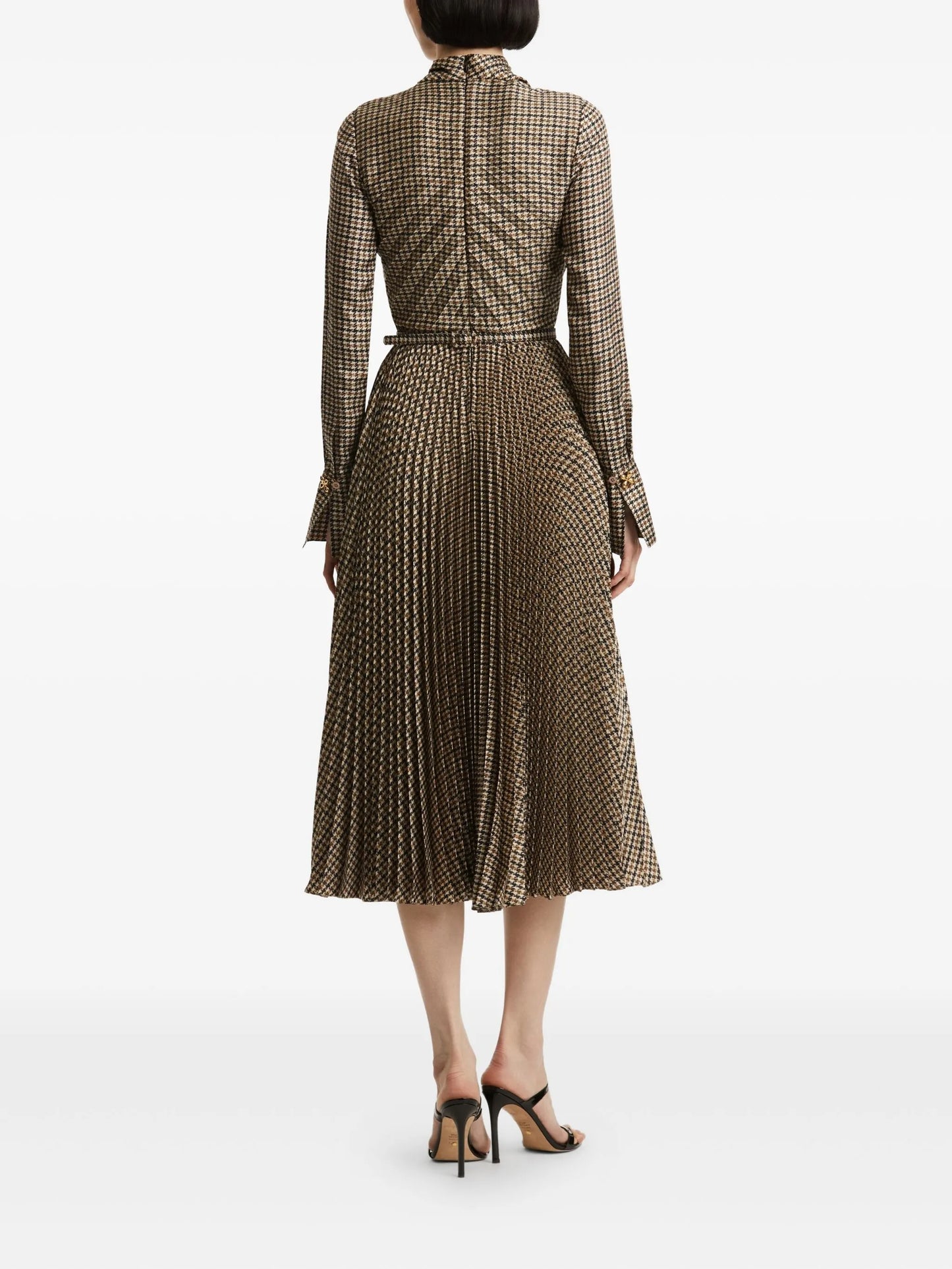 houndstooth pleated midi dress