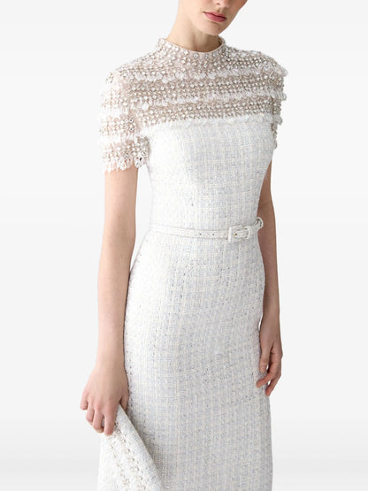 crystal-embellished tweed midi dress