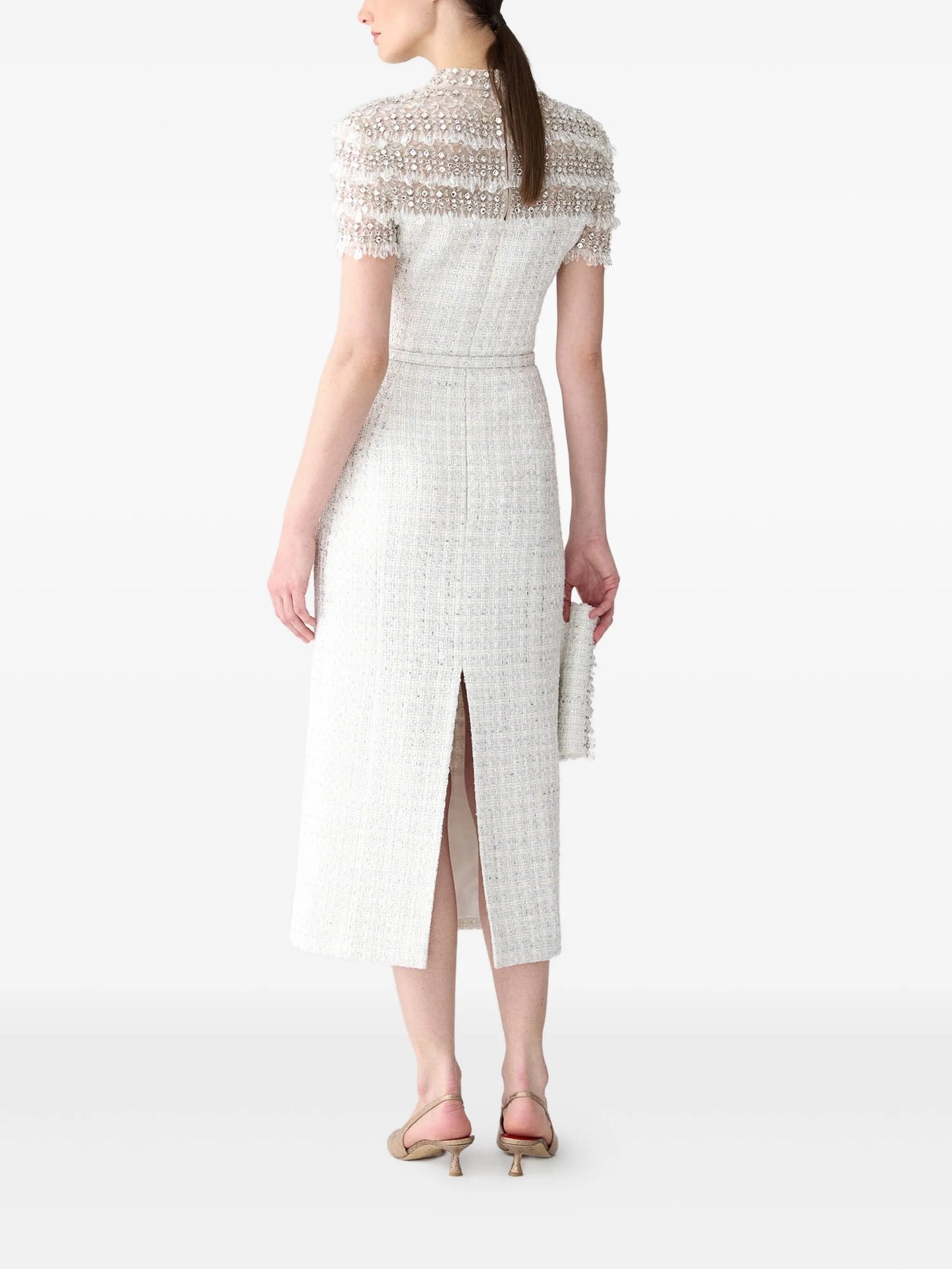 crystal-embellished tweed midi dress