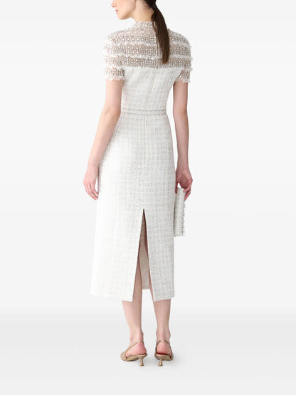 crystal-embellished tweed midi dress