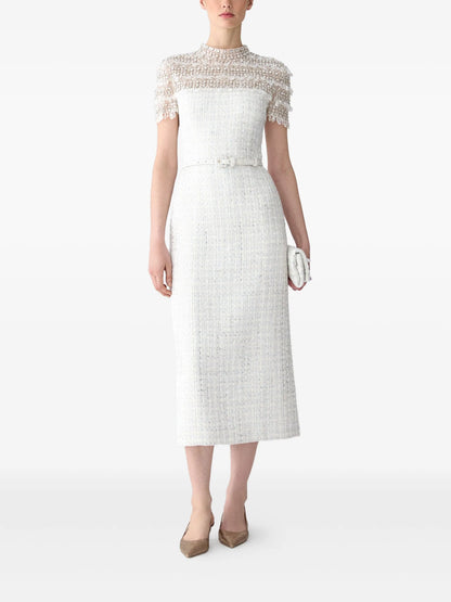 crystal-embellished tweed midi dress