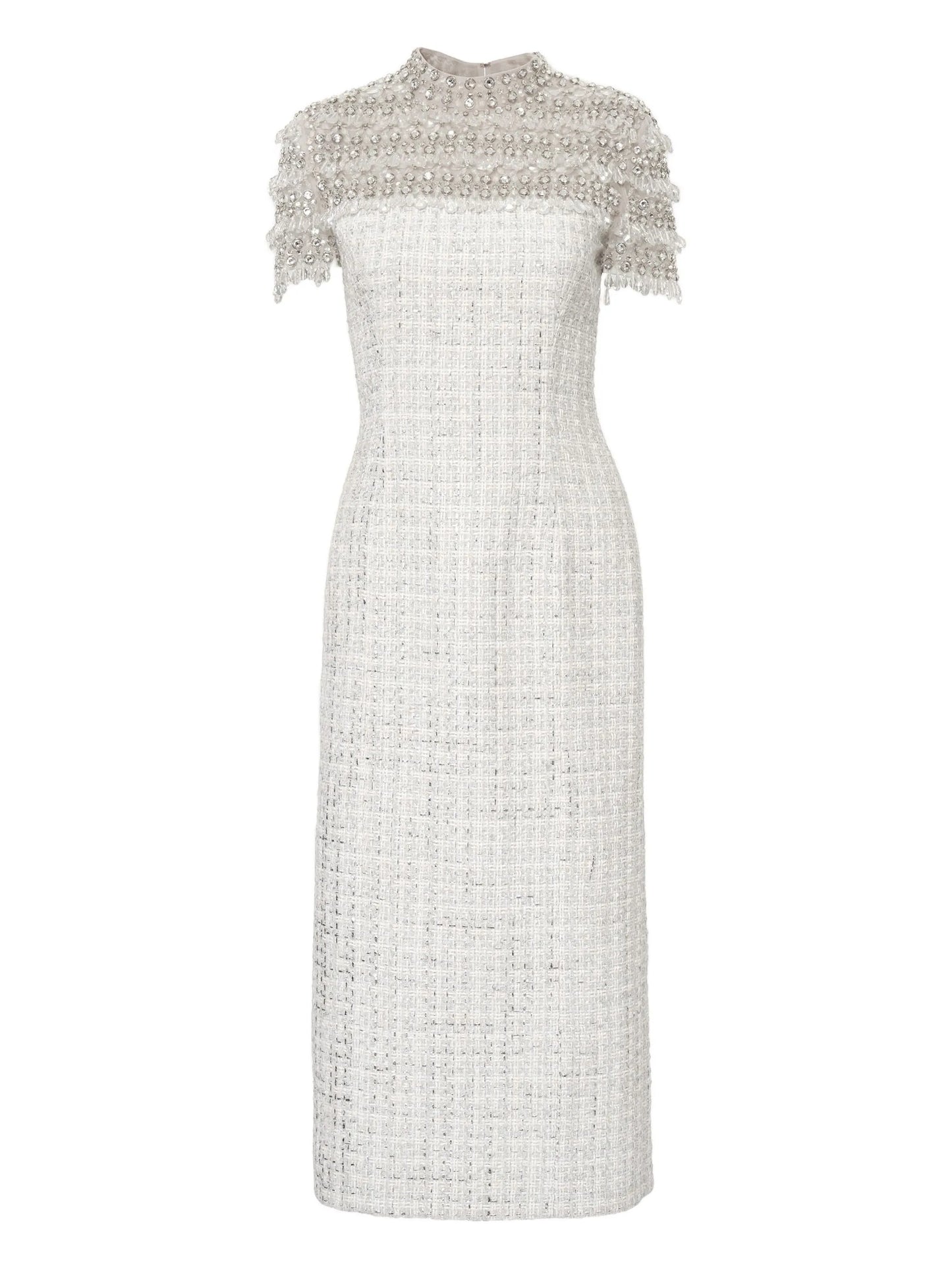 crystal-embellished tweed midi dress