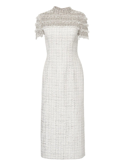 crystal-embellished tweed midi dress