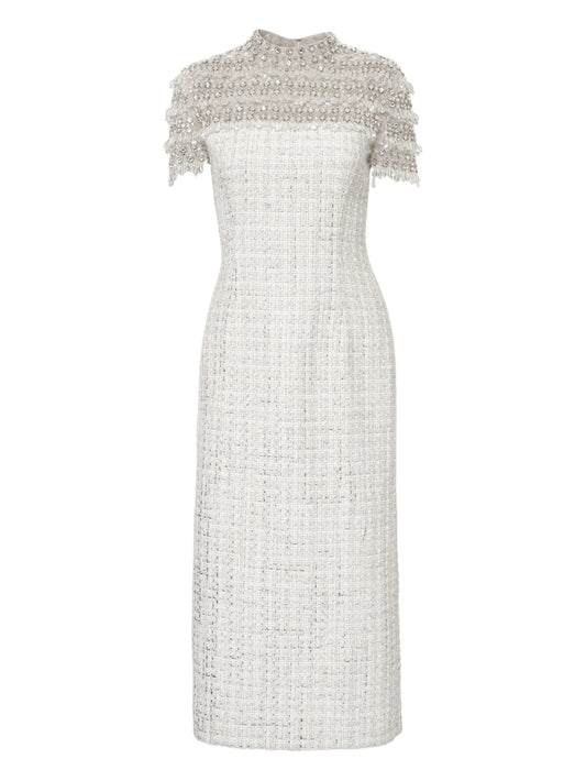 crystal-embellished tweed midi dress